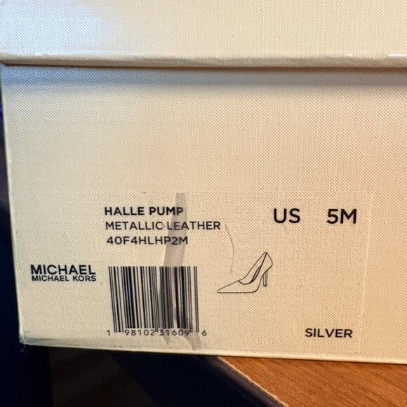 NIB Michael Kors Halle Leather Metallic Pump Heels Silver S US 7 - Picture 4 of 4